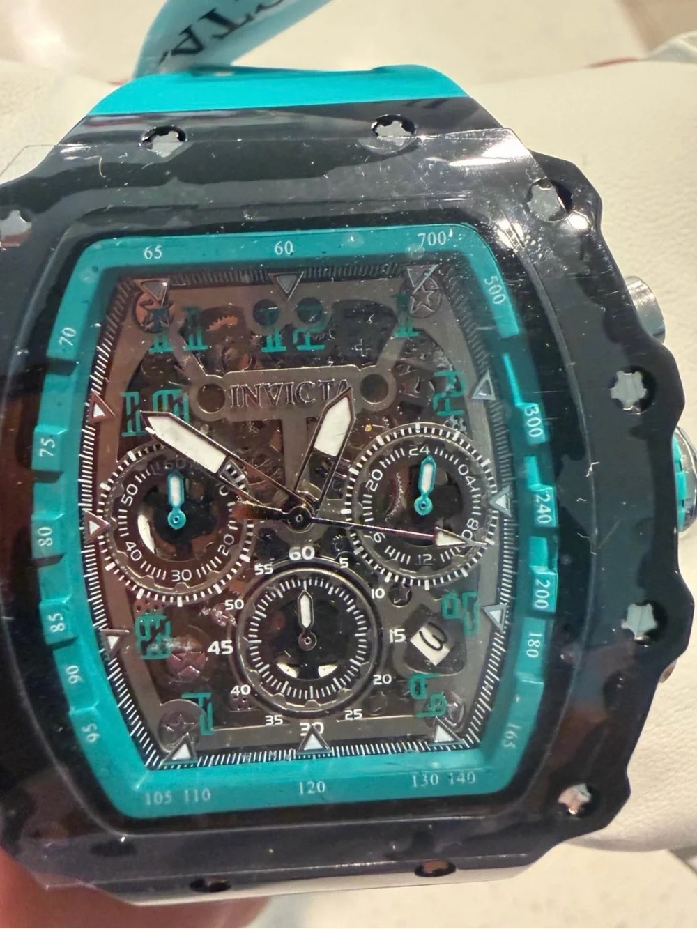 Invicta racing Turquoise Silicone Strap Black-Tone Chronograph